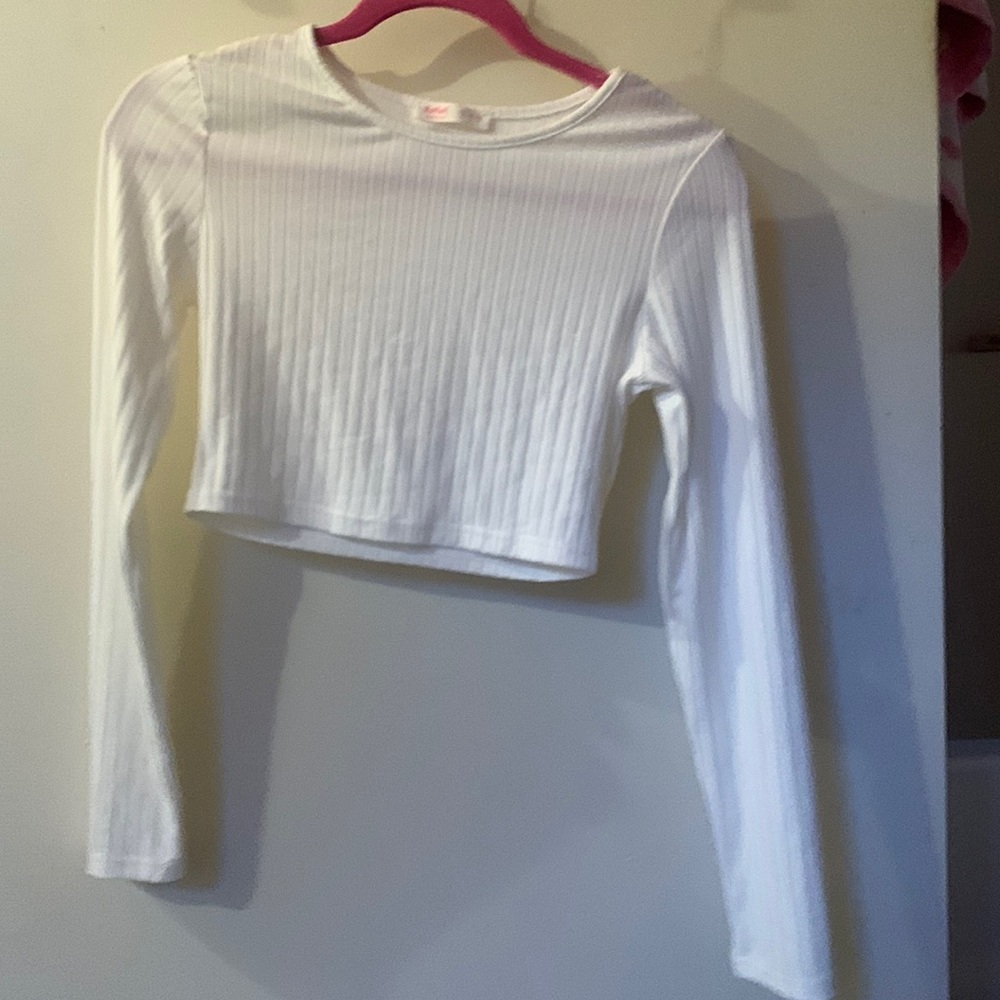 cropped long sleeve ribbed white t shirt